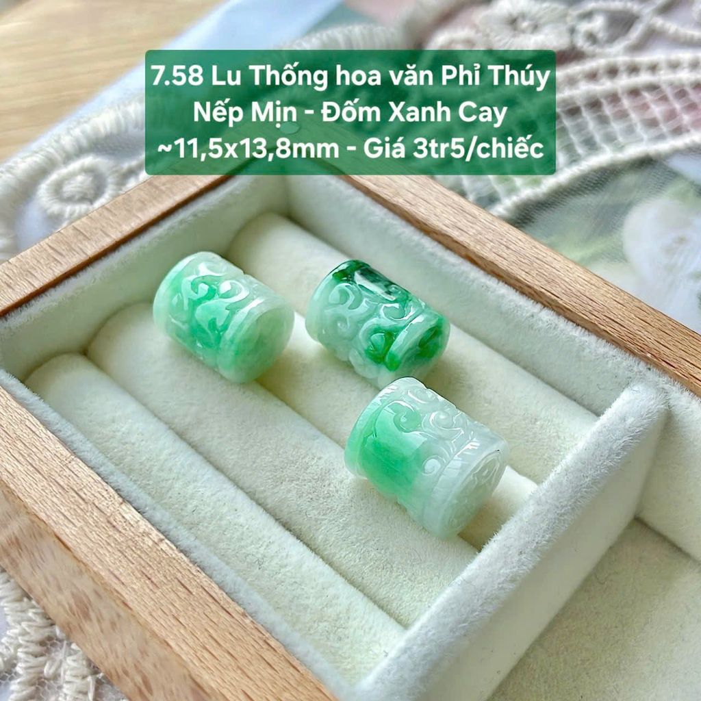 Lu thống Hoa Văn Phỉ Thúy Nếp Mịn - Đốm Xanh Cay ~11.5x13.8mm 7.58