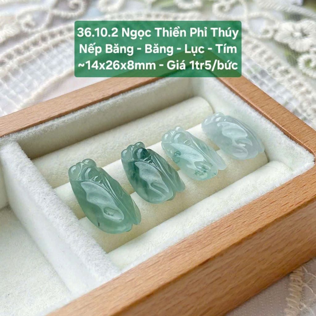 Ngọc Thiền Phỉ Thúy Nếp Băng - Băng - Lục - Tím ~14x26x8mm 36.10.2