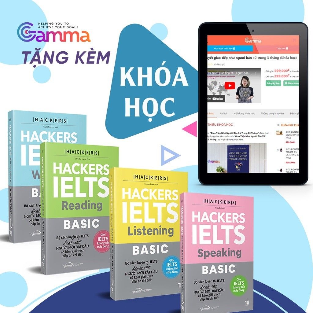  Bộ 4 Cuốn Hackers IELTS Basic ( Tặng file nghe + Khóa Hoc + Bookmark ) 