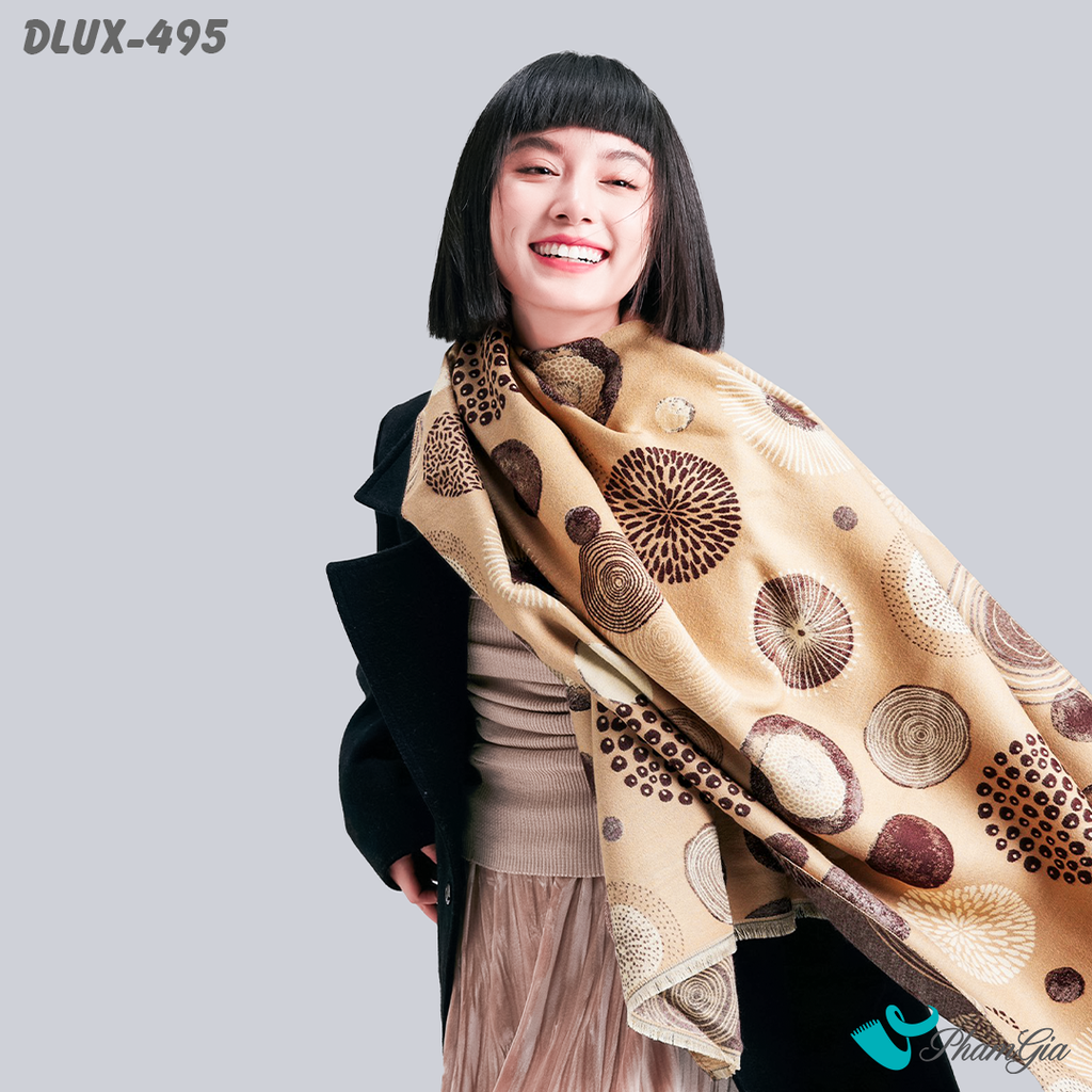 Người Mẫu Choàng Khăn Choàng Dạ Cashmere Cao Cấp Họa Tiết Pháo Hoa Màu Nâu Tây Hiện Đại