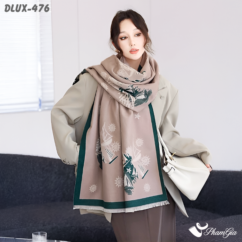 Người Mẫu Choàng Khăn Choàng Dạ Cashmere Cao Cấp Họa Tiết Retro Màu Nâu Khói Thanh Lịch