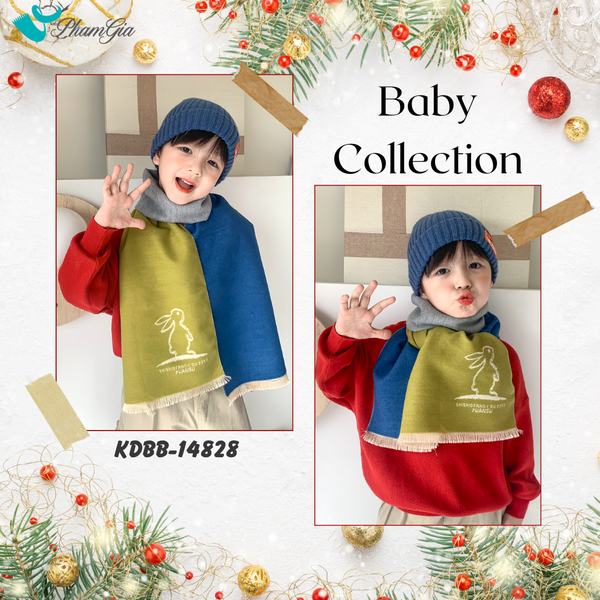 Khăn Dạ Baby Giữ Ấm Họa Tiết Thỏ Con Phối Màu Xanh Oliu - Xanh Navy Đáng Yêu (KDBB14828)