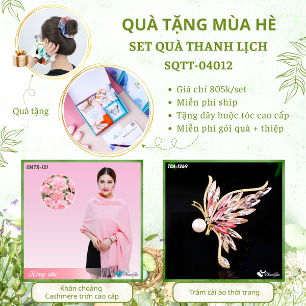 Quà Tặng Mùa Hè - Set Quà Tặng Khăn Cashmere Trơn Và Ghim Cài Áo Thanh Lịch (SQTT04012)