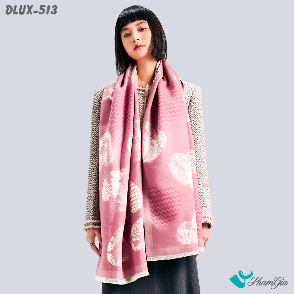Khăn Choàng Dạ Cashmere Cao Cấp Họa Tiết Caro Điểm Trái Tim Màu Hồng Pastel Nữ Tính