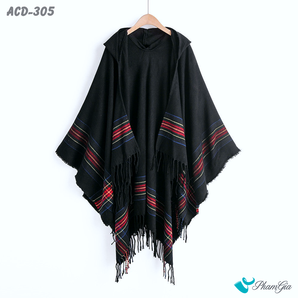 Áo Choàng Dạ Boho Thời Trang Màu Đen (ACD305)