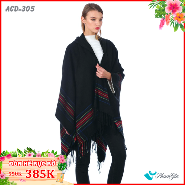 Áo Choàng Dạ Boho Thời Trang Màu Đen (ACD305)