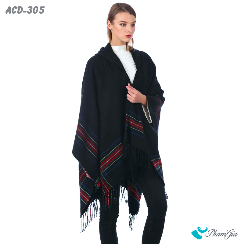 Áo Choàng Dạ Boho Thời Trang Màu Đen (ACD305)