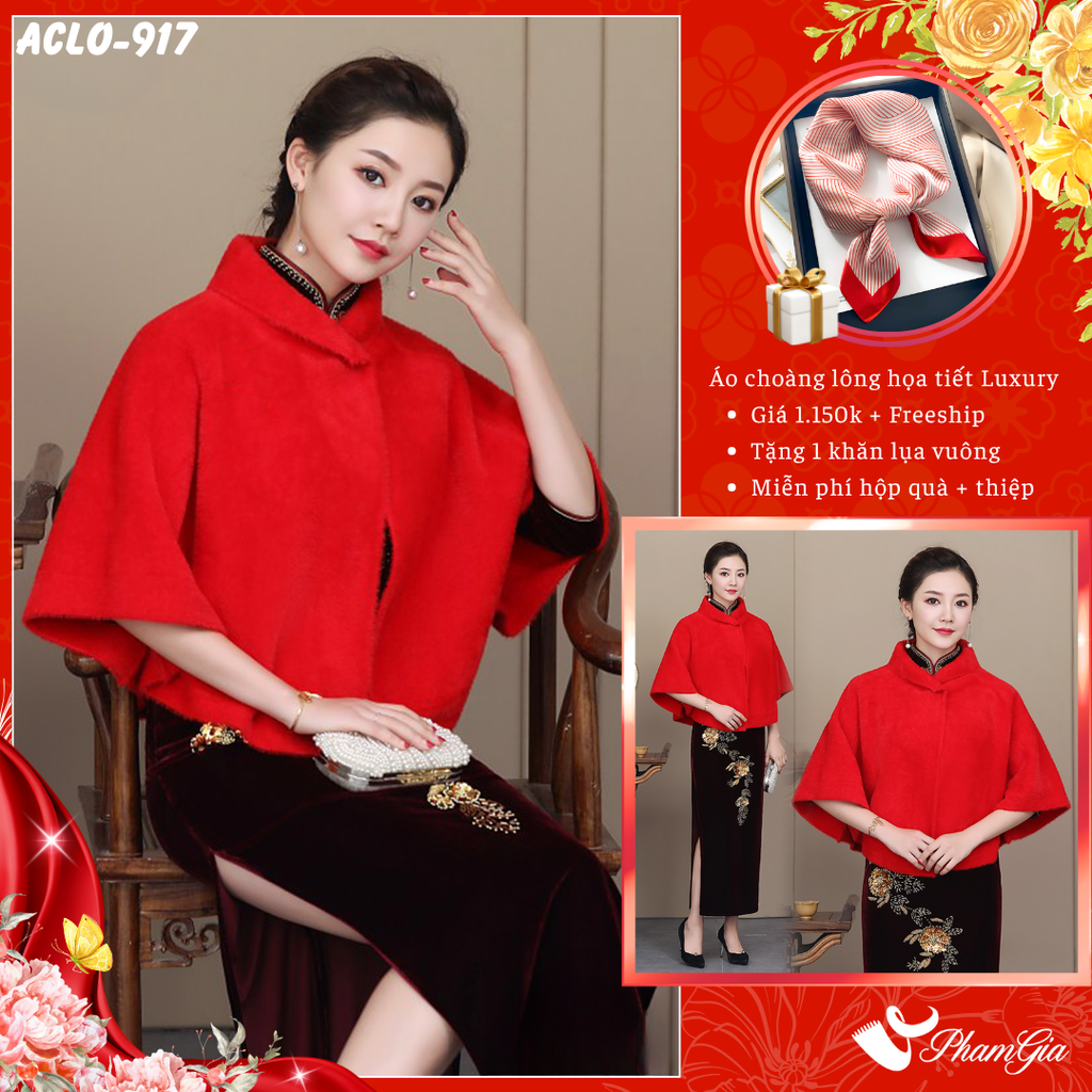 Áo Choàng Lông 2 Lớp Luxury Màu Đỏ Ruby Quyến Rũ (ACLO917)