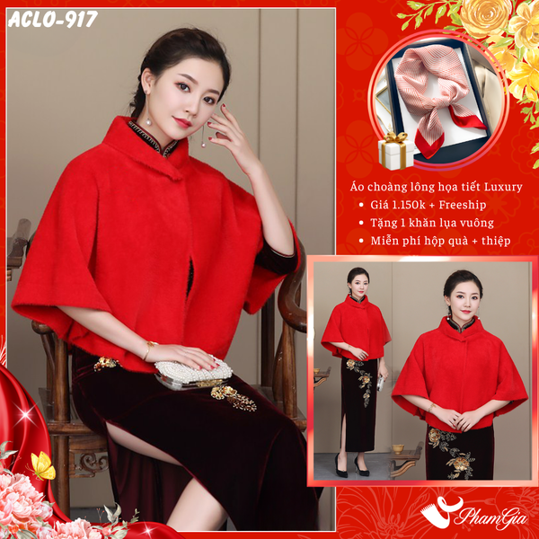 Áo Choàng Lông 2 Lớp Luxury Màu Đỏ Ruby Quyến Rũ (ACLO917)