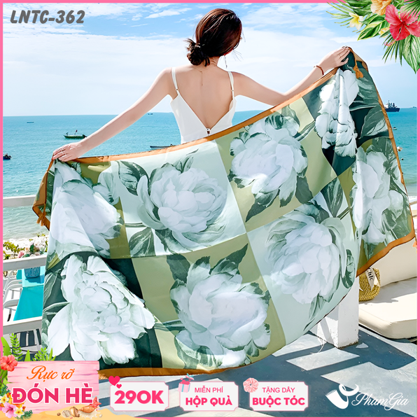 Khăn Choàng Linen Boho Họa Tiết Thổ Cẩm Phối Hoa Màu Xanh Mint Ngọt Ngào (LNTC362)