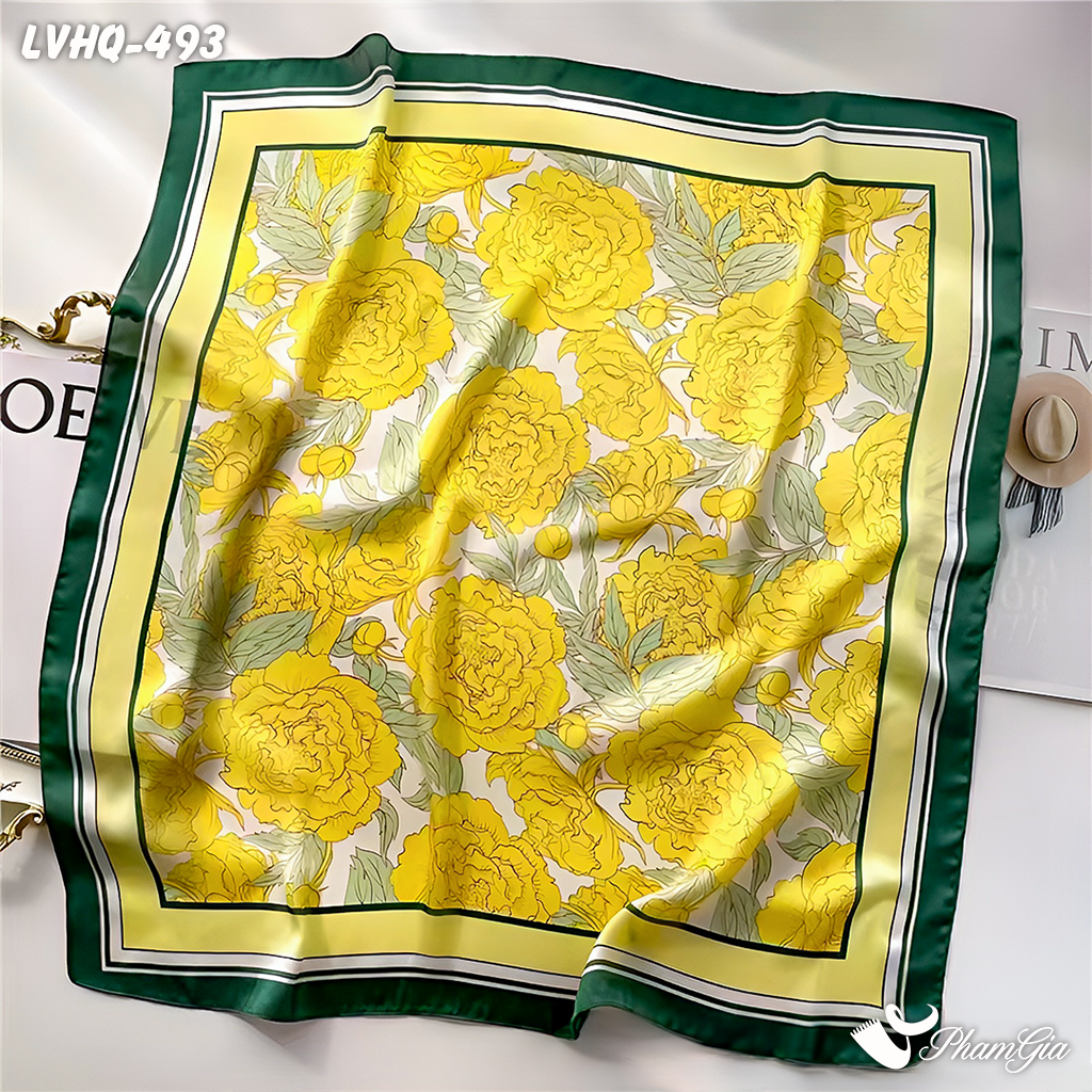 Cận Chất Khăn Lụa Vuông 70*70cm Phong Cách Hàn Quốc Họa Tiết Hoa Hồng Màu Vàng