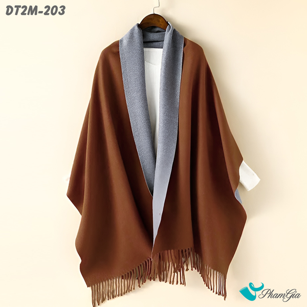 Khăn Choàng Dạ Cashmere Trơn 2 Mặt Phiên Bản Mới Phối Màu Nâu Đất - Xám Hiện Đại (DT2M203)