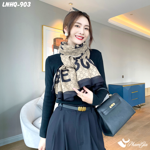 Khăn Choàng Linen Phong Cách Hàn Quốc Hoạ Tiết Re Tro Đen Be Thời Thượng (LNHQ903)