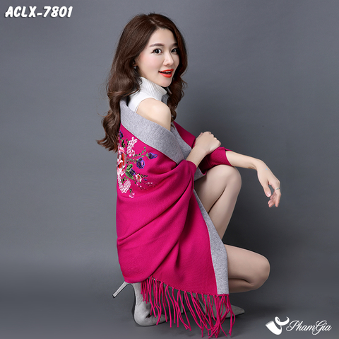 Góc Phải Áo Choàng Len Cashmere Luxury Họa Tiết Hoa Mẫu Đơn Màu Hồng Sen