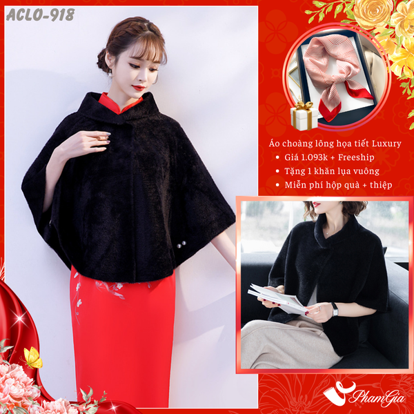 Áo Choàng Lông 2 Lớp Luxury Màu Đen Tuyền Quý Phái (ACLO918)