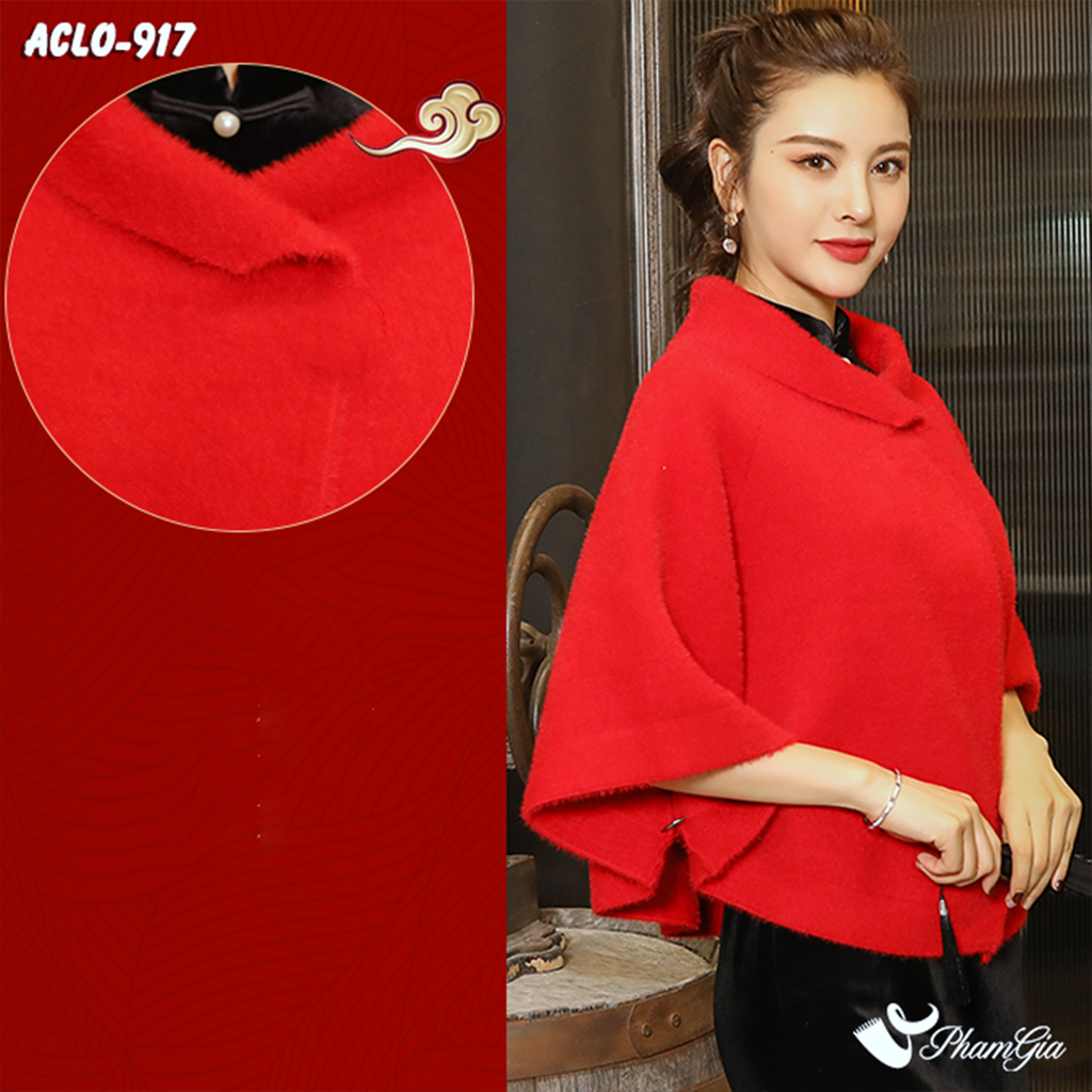 Nghiêng Phải Áo Choàng Lông 2 Lớp Luxury Màu Đỏ Ruby Quyến Rũ