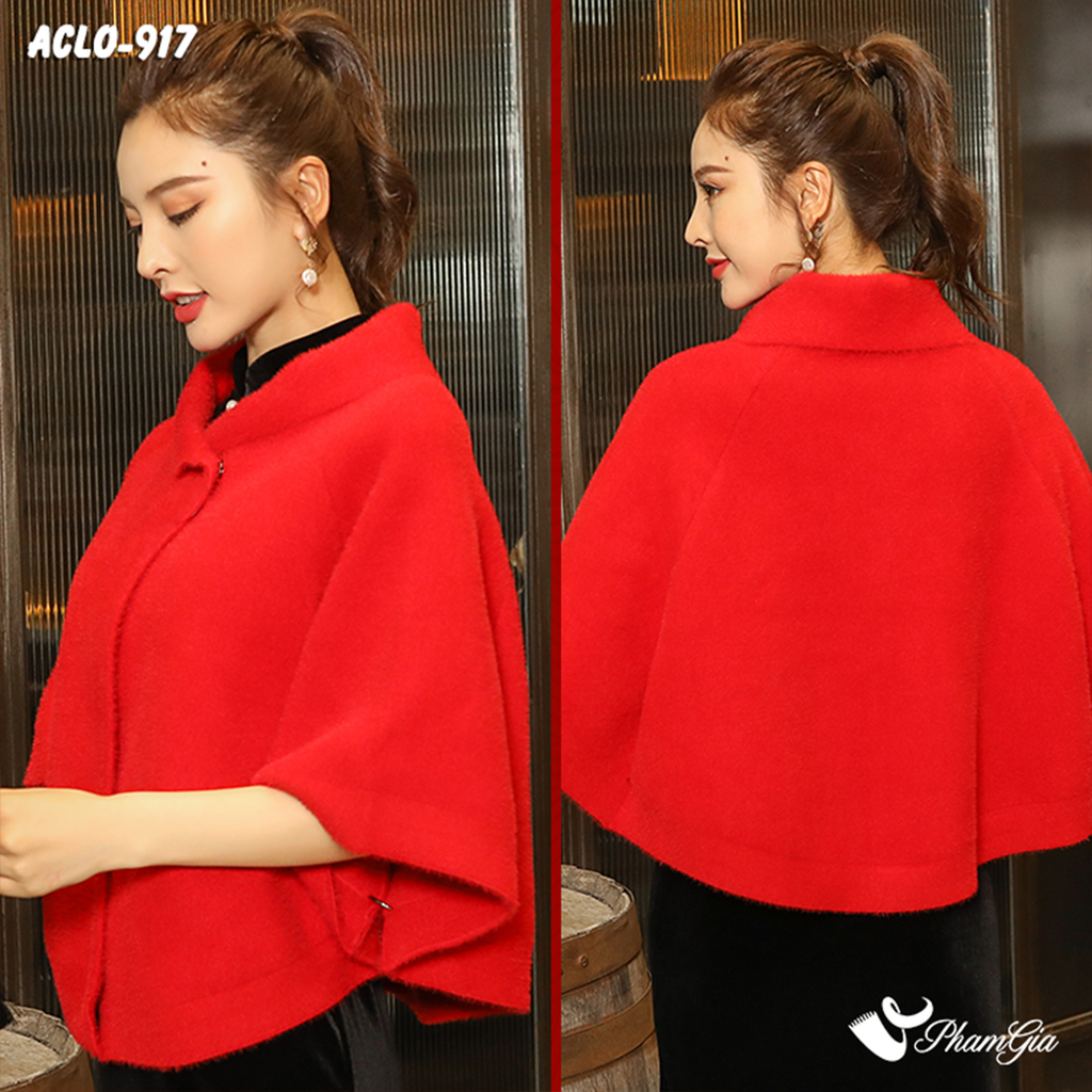 Nghiêng Trái Áo Choàng Lông 2 Lớp Luxury Màu Đỏ Ruby Quyến Rũ