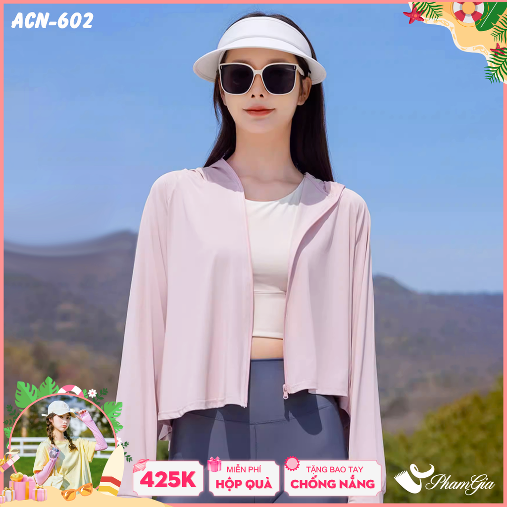 Áo Chống Nắng Croptop Uni Cool Cao Cấp Màu Hồng Pastel