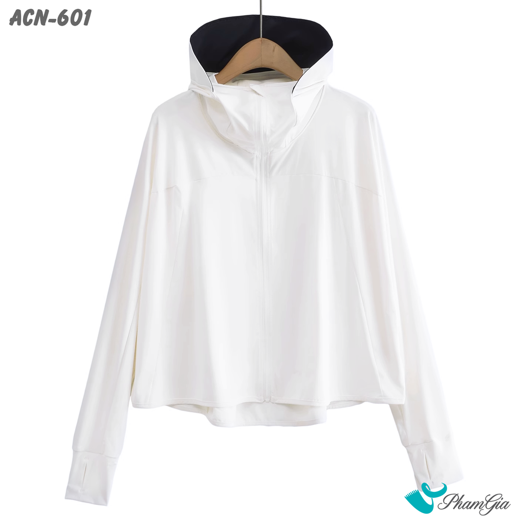 Góc tổng thể Áo Chống Nắng Croptop Uni Cool Cao Cấp Màu Trắng