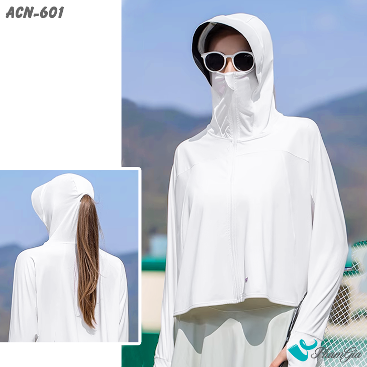 Model Mặc Áo Chống Nắng Croptop Uni Cool Cao Cấp Màu Trắng