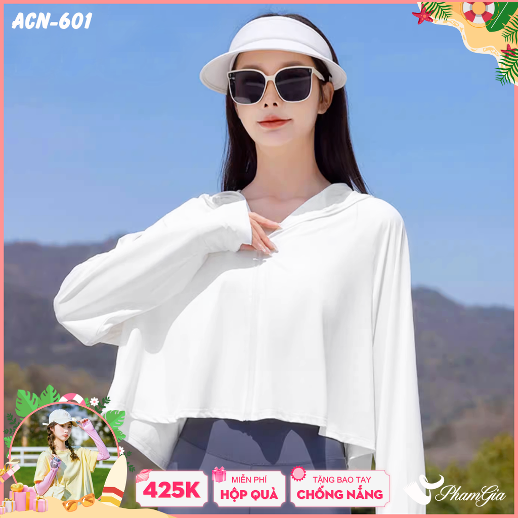 Áo Chống Nắng Croptop Uni Cool Cao Cấp Màu Trắng