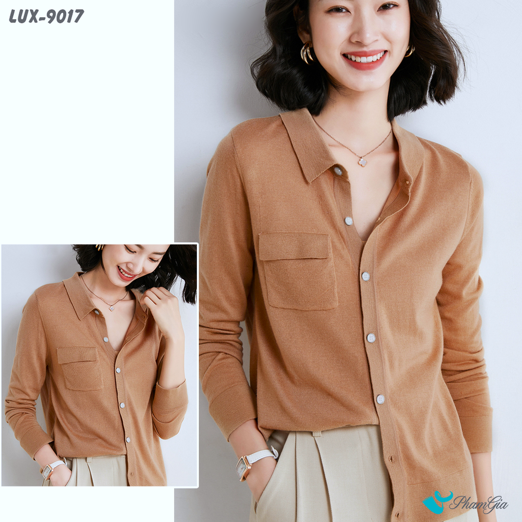 Góc Thẳng Áo Len Dáng Sơmi Cao Cấp Màu Nâu Bò