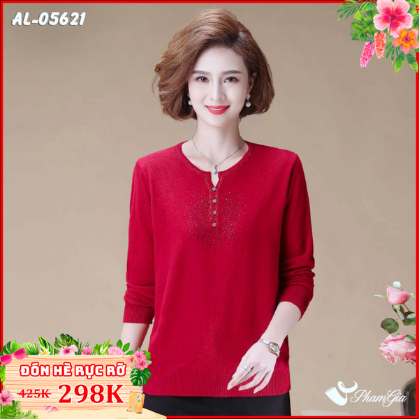 Áo Len Nữ Đính Hạt Cao Cấp Màu Đỏ (AL05621)
