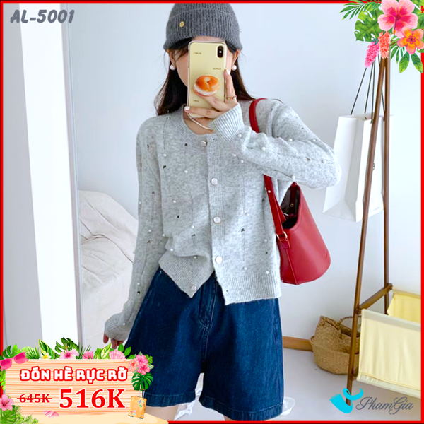 Áo Len Nút Cài Thời Trang Thu Đông Đính Hạt Màu Xám (AL5001)