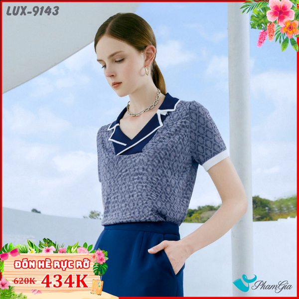 Áo Len Tay Ngắn Thời Trang Màu Xanh Jean (LUX9143)