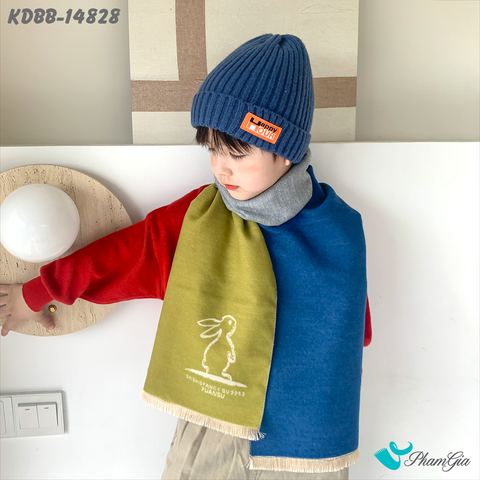 Góc Trái Khăn Dạ Baby Giữ Ấm Họa Tiết Thỏ Con Phối Màu Xanh Oliu - Xanh Navy Đáng Yêu