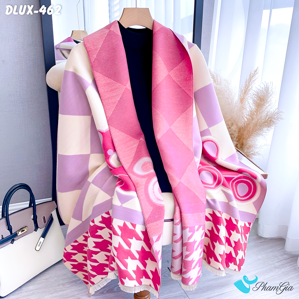 Khăn Choàng Dạ Cashmere Cao Cấp Họa Tiết Gấu Teddy Màu Tím Lilac Thanh Lịch