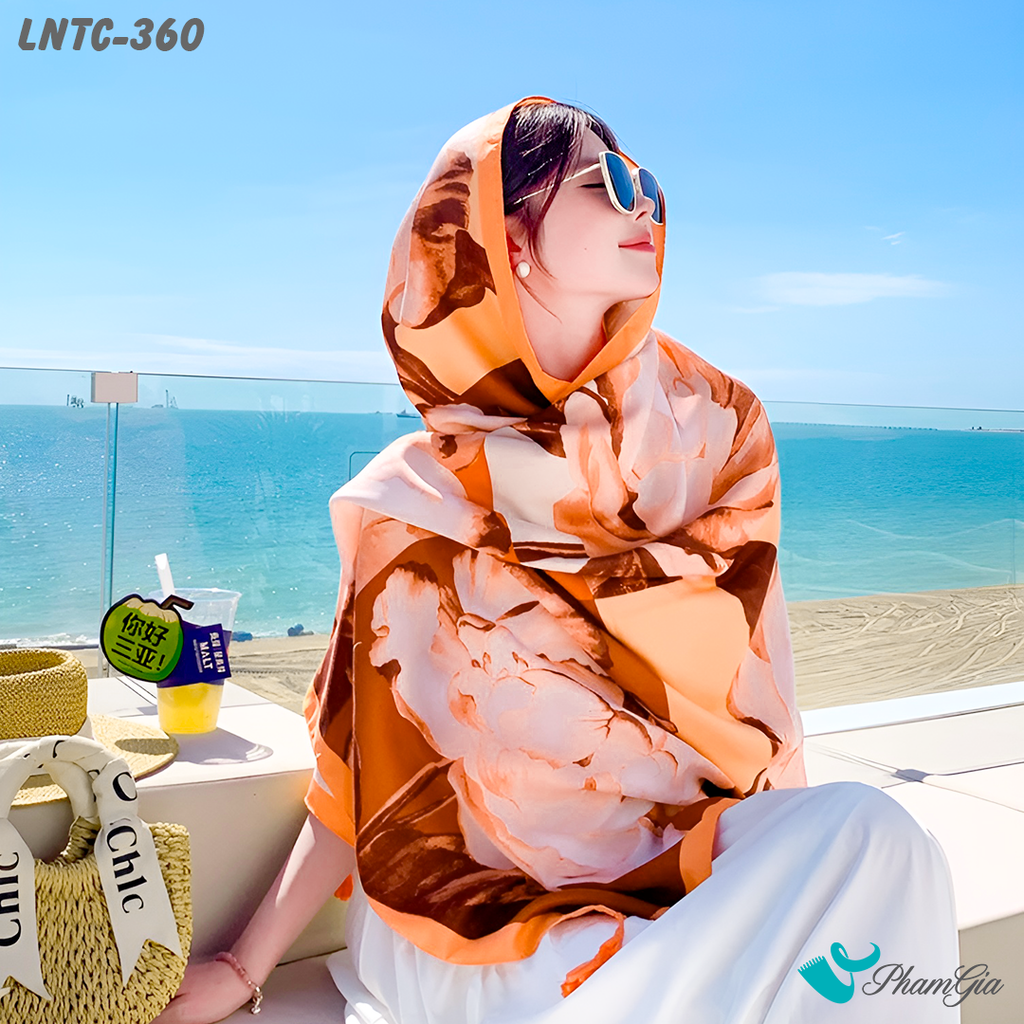 Model Choàng Khăn Choàng Linen Boho Họa Tiết Thổ Cẩm Phối Hoa Màu Cam Đào Thanh Lịch