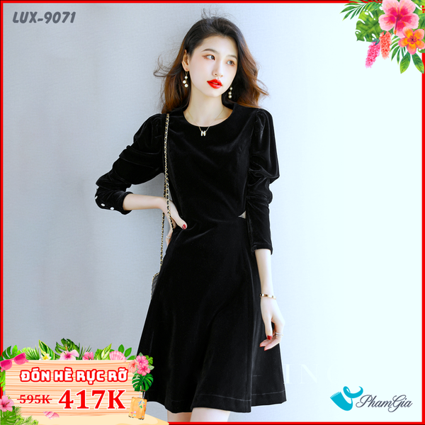 Đầm Nhung Chít Ren Eo Cao Cấp (LUX9071)