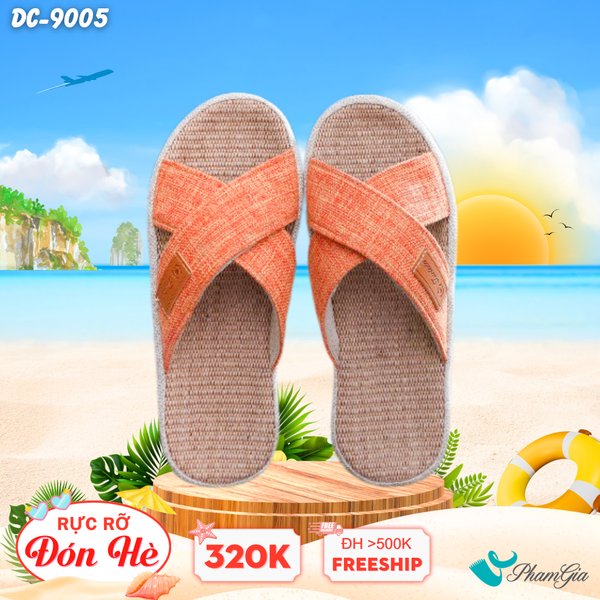 Dép Cói Quai Chéo Bo Viền Canvas Cao Cấp Màu Cam Gạch (DC9005)