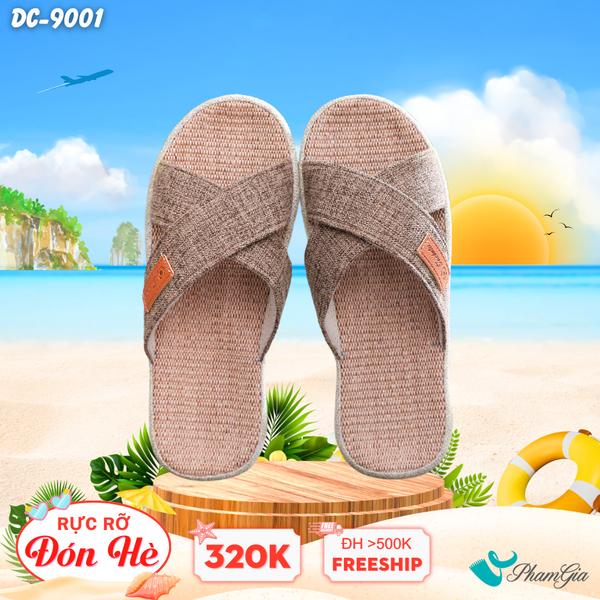 Dép Cói Quai Chéo Bo Viền Canvas Cao Cấp Màu Nâu Beige (DC9001)