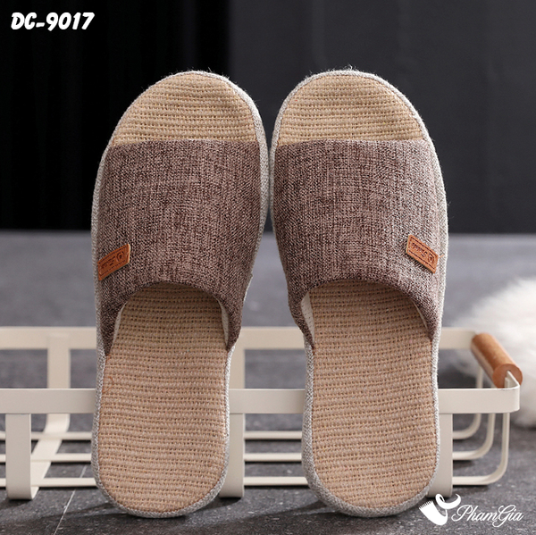 Dép Cói Quai Ngang Bo Viền Canvas Cao Cấp Màu Nâu Beige (DC9017)