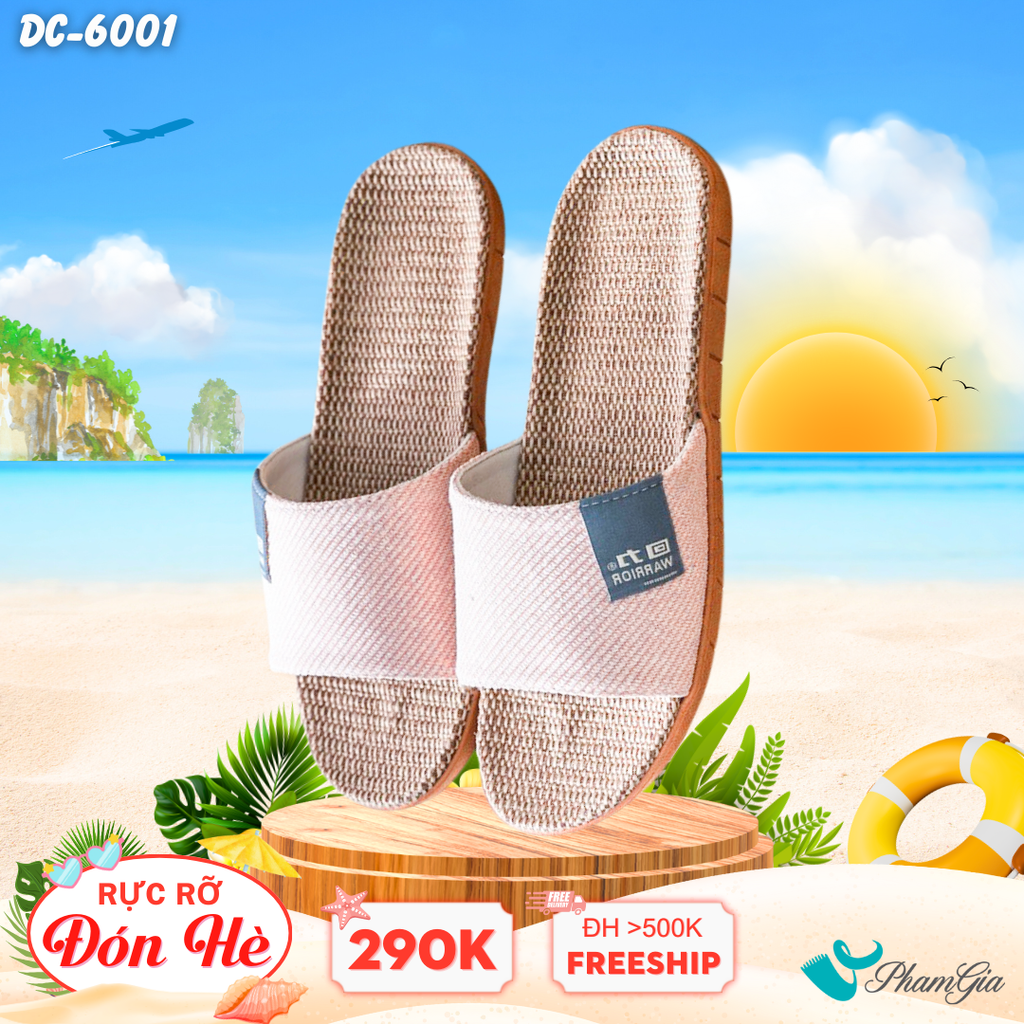 Dép Cói Quai Ngang Cao Cấp Màu Hồng Pastel