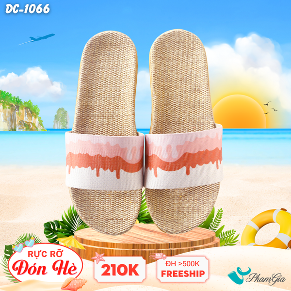 Dép Cói Quai Ngang Phối Màu Trắng - Cam Đào (DC1066)