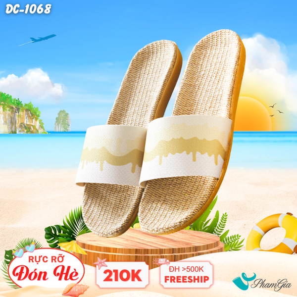 Dép Cói Quai Ngang Phối Màu Trắng - Xanh Oliu (DC1068)