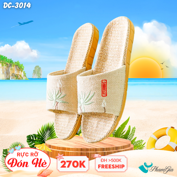 Dép Cói Quai Ngang Thêu Họa Tiết Hoa Sen Màu Xanh Mint (DC3014)