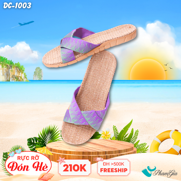 Dép Cói Thổ Cẩm Quai Chéo Màu Tím Violet (DC1003)