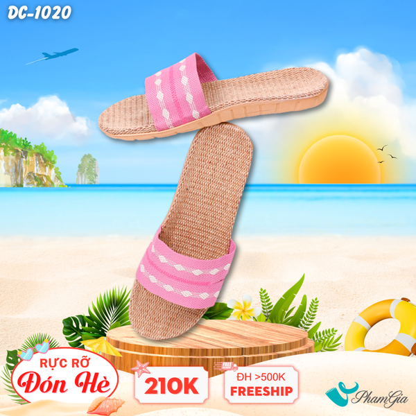 Dép Cói Thổ Cẩm Quai Ngang Màu Hồng Ruốc (DC1020)