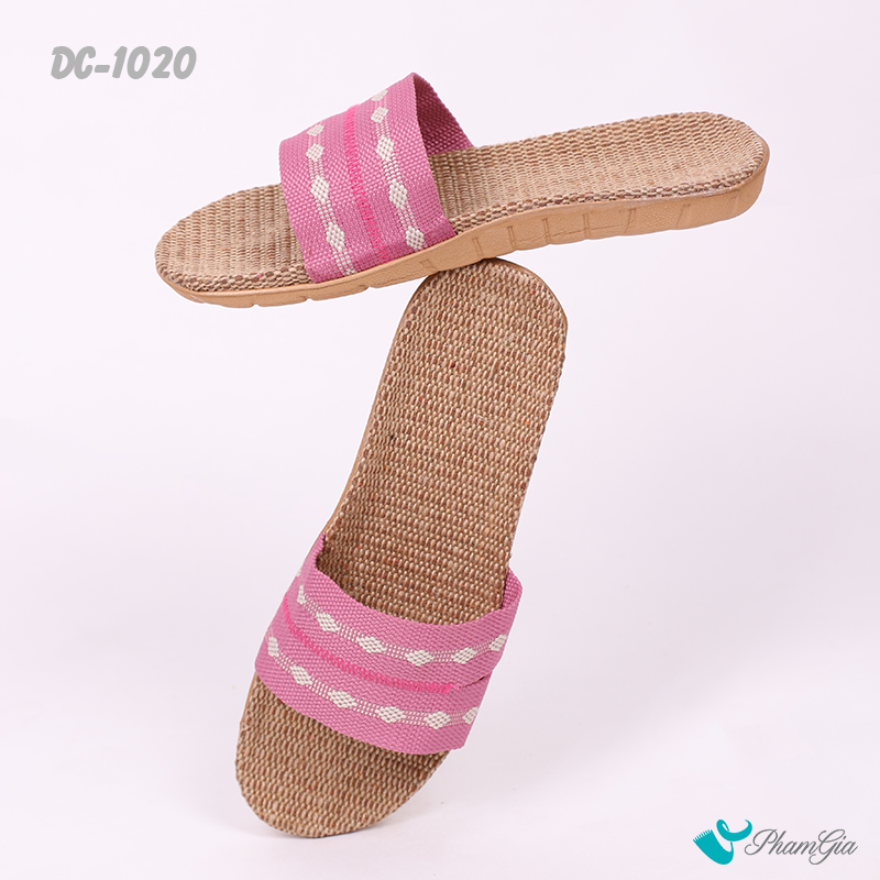 Dép Cói Thổ Cẩm Quai Ngang Màu Hồng Ruốc