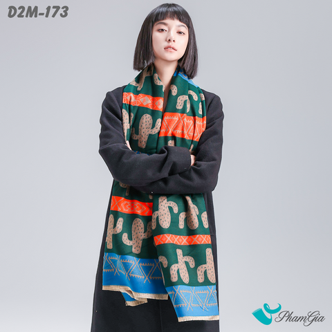 Người Mẫu Choàng Khăn Choàng Dạ Cashmere 2 Mặt Cao Cấp Họa Tiết Thổ Cẩm Xương Rồng Phối Nhiều Màu Cá Tính