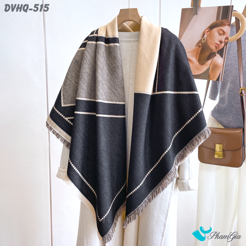 Góc Thẳng Khăn Choàng Dạ Cashmere Vuông Phong Cách Hàn Quốc Phiên Bản Mới Họa Tiết Nanh Sói Trắng Đen