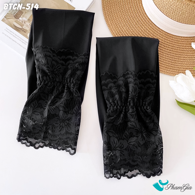 Cận Cảnh Găng Tay Ống Chống Nắng Đăng Ten Hạ Nhiệt Cao Cấp Màu Đen
