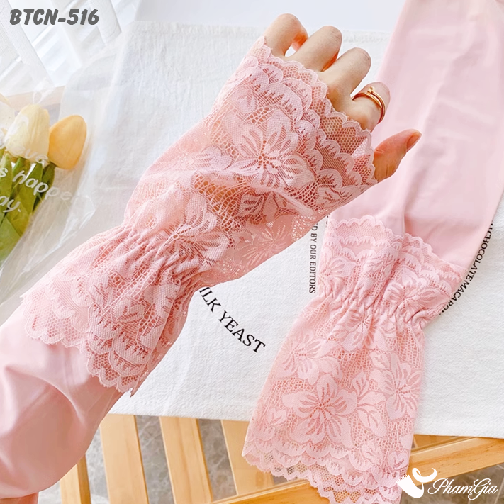 Họa Tiết Găng Tay Ống Chống Nắng Đăng Ten Hạ Nhiệt Cao Cấp Màu Hồng Pastel