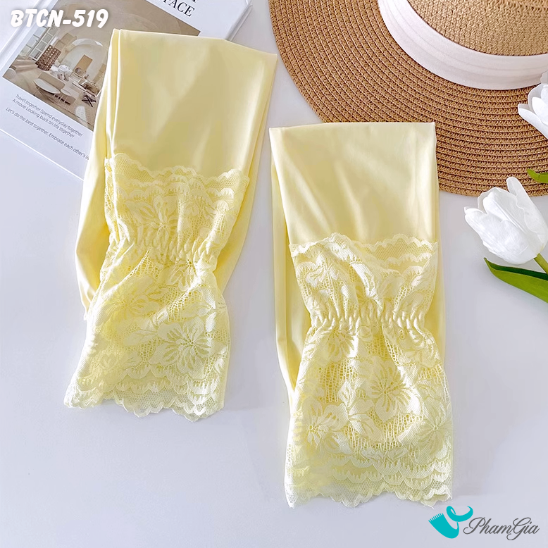 Góc Trên Găng Tay Ống Chống Nắng Đăng Ten Hạ Nhiệt Cao Cấp Màu Vàng Kem
