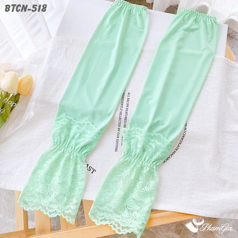 Góc Trên Găng Tay Ống Chống Nắng Đăng Ten Hạ Nhiệt Cao Cấp Màu Xanh Mint