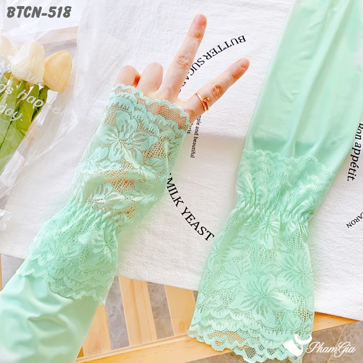 Model Găng Tay Ống Chống Nắng Đăng Ten Hạ Nhiệt Cao Cấp Màu Xanh Mint